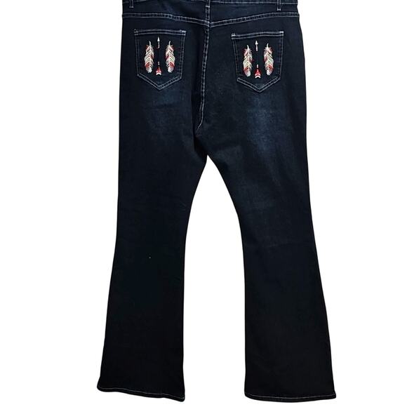 AprPith Womens High Waisted Bell Bottom Embroidered Feathers Jeans Size XXL - Picture 2 of 9